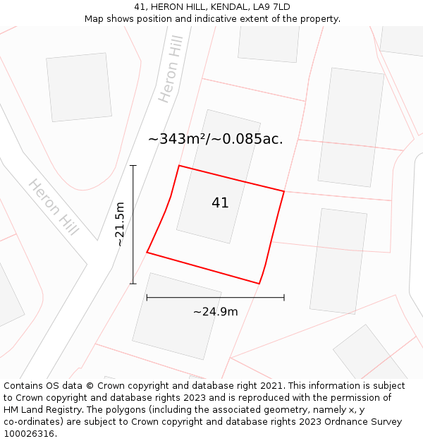 41, HERON HILL, KENDAL, LA9 7LD: Plot and title map