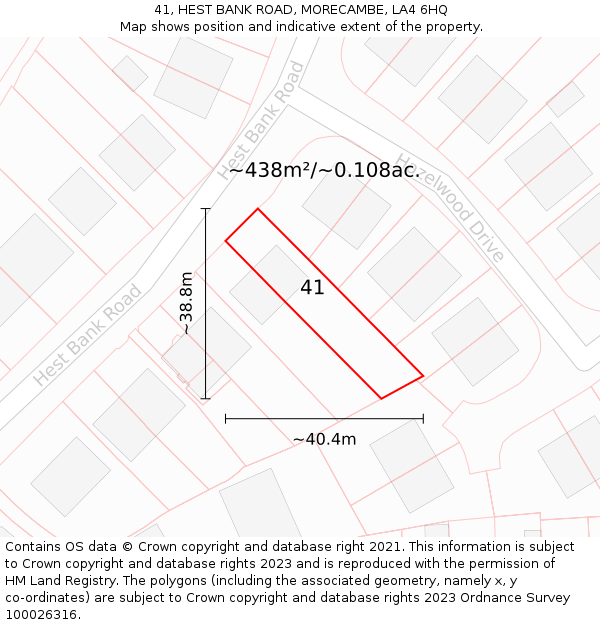 41, HEST BANK ROAD, MORECAMBE, LA4 6HQ: Plot and title map