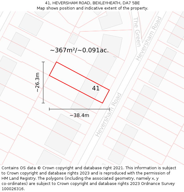 41, HEVERSHAM ROAD, BEXLEYHEATH, DA7 5BE: Plot and title map