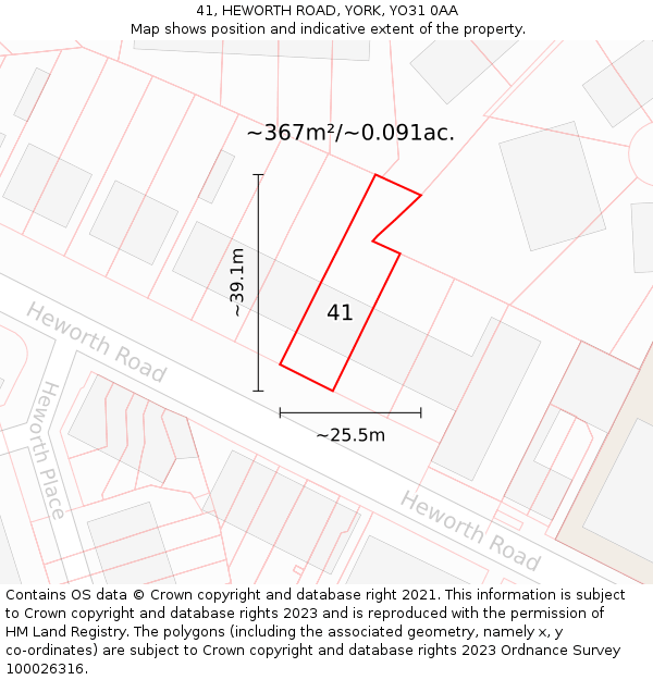 41, HEWORTH ROAD, YORK, YO31 0AA: Plot and title map