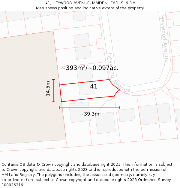 41, HEYWOOD AVENUE, MAIDENHEAD, SL6 3JA: Plot and title map