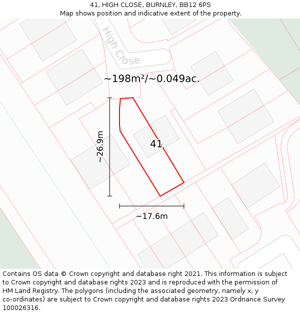 41, HIGH CLOSE, BURNLEY, BB12 6PS: Plot and title map