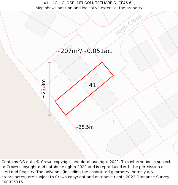 41, HIGH CLOSE, NELSON, TREHARRIS, CF46 6HJ: Plot and title map