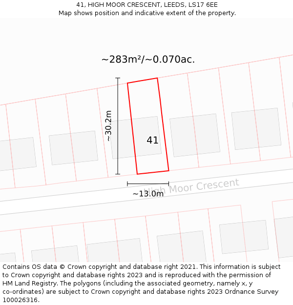 41, HIGH MOOR CRESCENT, LEEDS, LS17 6EE: Plot and title map