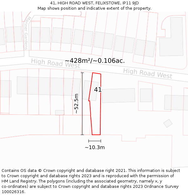 41, HIGH ROAD WEST, FELIXSTOWE, IP11 9JD: Plot and title map