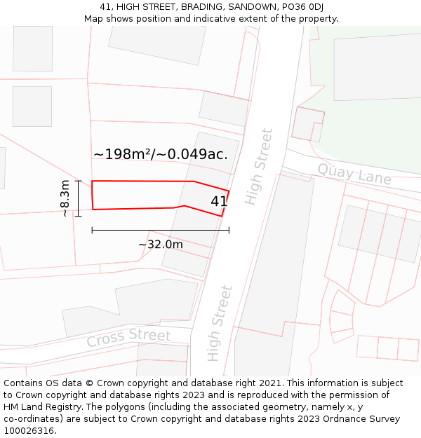 41, HIGH STREET, BRADING, SANDOWN, PO36 0DJ: Plot and title map