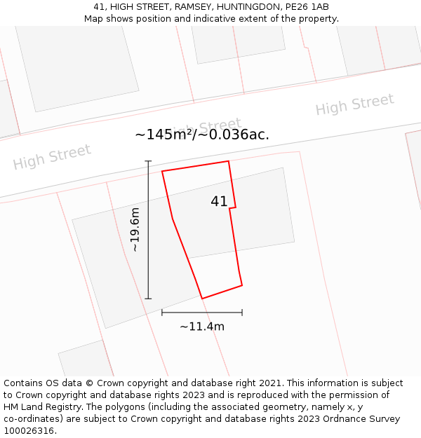 41, HIGH STREET, RAMSEY, HUNTINGDON, PE26 1AB: Plot and title map