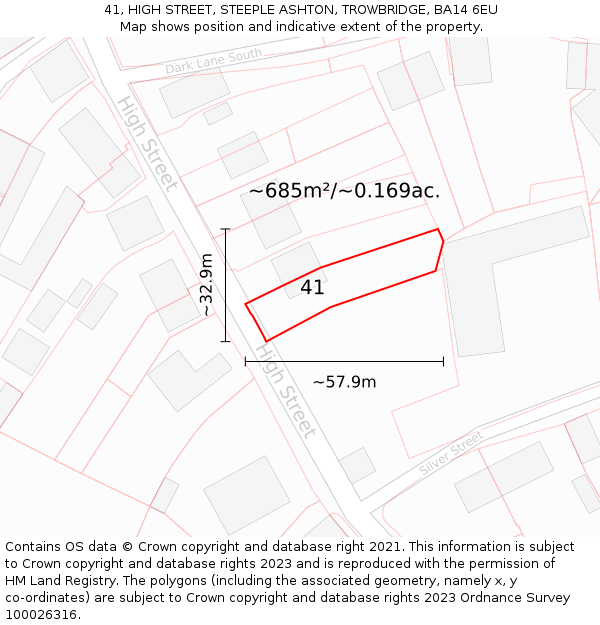 41, HIGH STREET, STEEPLE ASHTON, TROWBRIDGE, BA14 6EU: Plot and title map