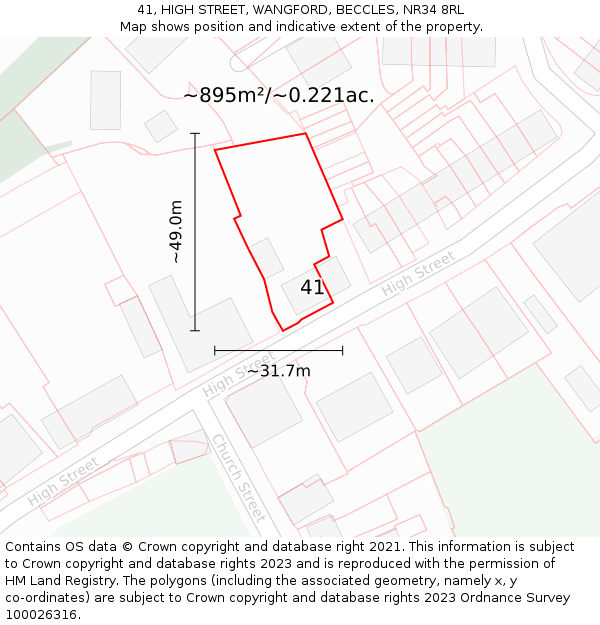 41, HIGH STREET, WANGFORD, BECCLES, NR34 8RL: Plot and title map