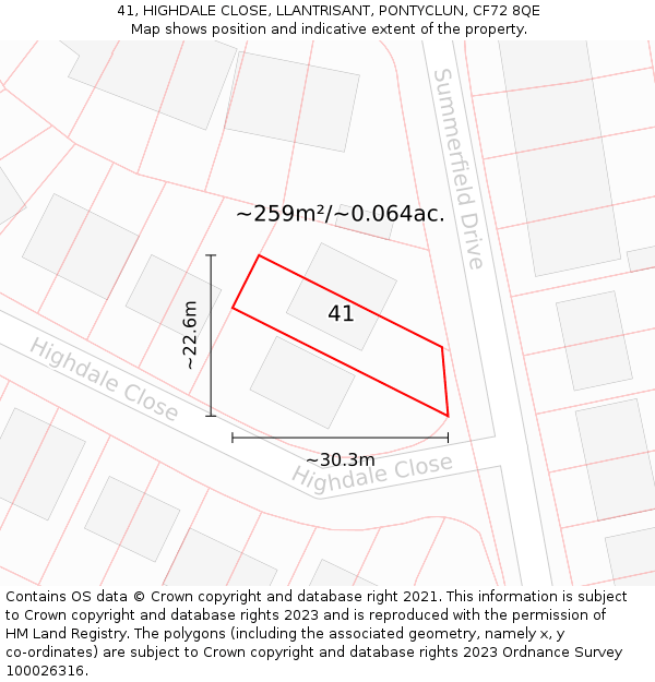 41, HIGHDALE CLOSE, LLANTRISANT, PONTYCLUN, CF72 8QE: Plot and title map