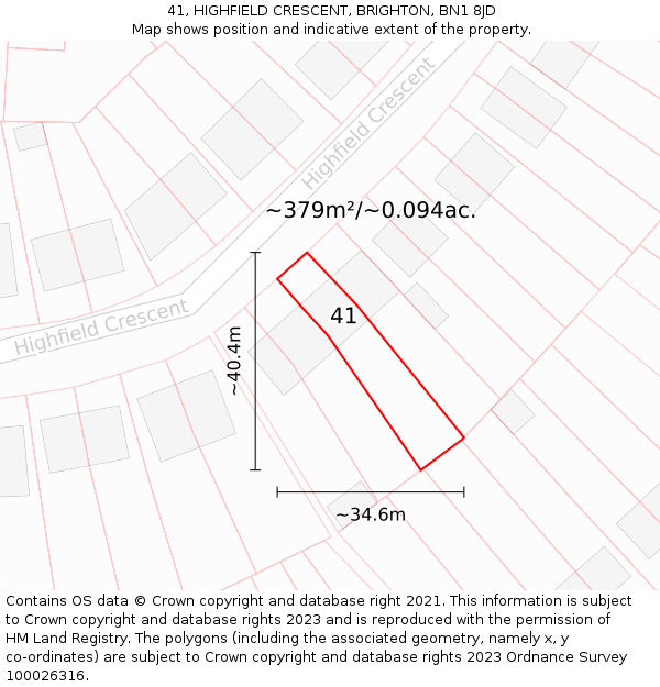 41, HIGHFIELD CRESCENT, BRIGHTON, BN1 8JD: Plot and title map
