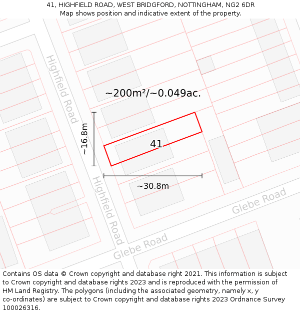 41, HIGHFIELD ROAD, WEST BRIDGFORD, NOTTINGHAM, NG2 6DR: Plot and title map