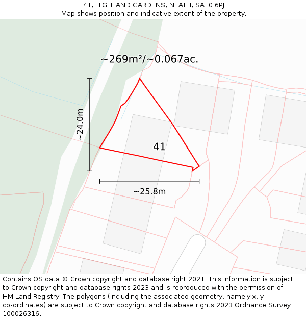 41, HIGHLAND GARDENS, NEATH, SA10 6PJ: Plot and title map