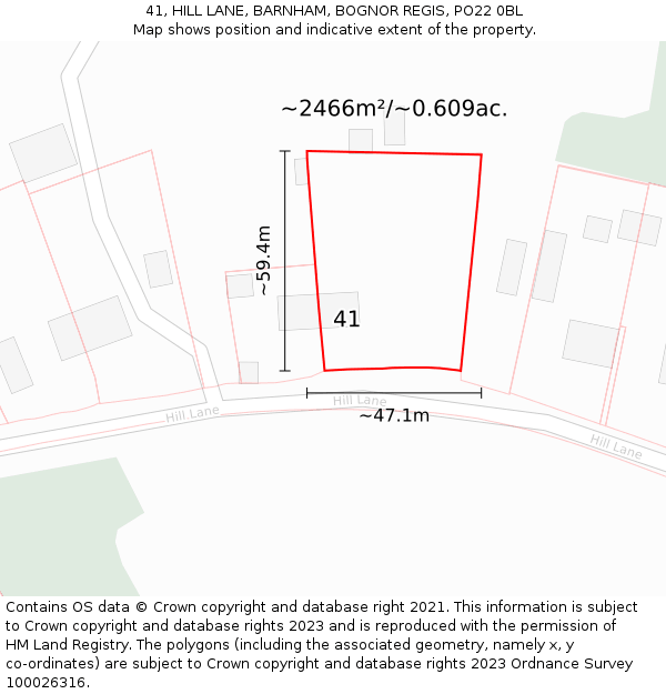 41, HILL LANE, BARNHAM, BOGNOR REGIS, PO22 0BL: Plot and title map