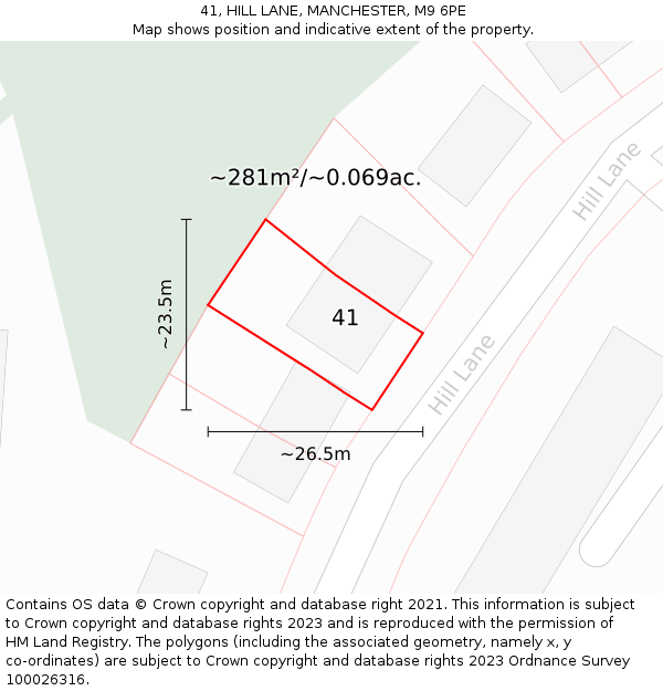 41, HILL LANE, MANCHESTER, M9 6PE: Plot and title map