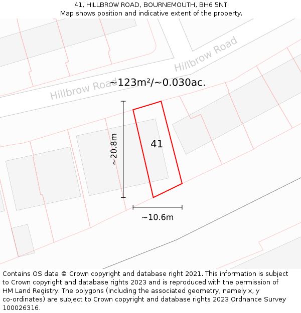 41, HILLBROW ROAD, BOURNEMOUTH, BH6 5NT: Plot and title map