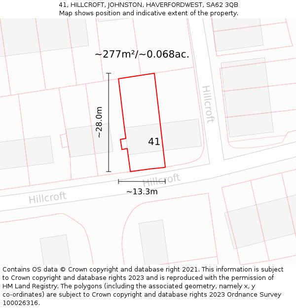 41, HILLCROFT, JOHNSTON, HAVERFORDWEST, SA62 3QB: Plot and title map