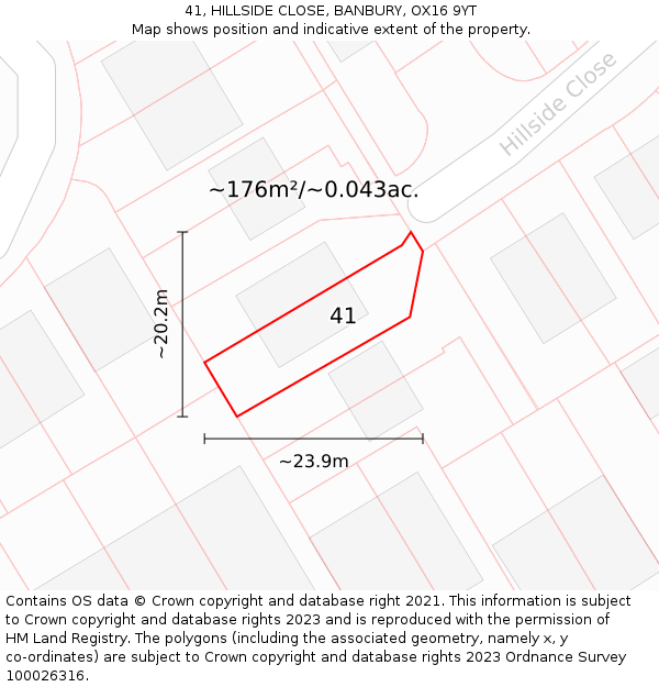 41, HILLSIDE CLOSE, BANBURY, OX16 9YT: Plot and title map