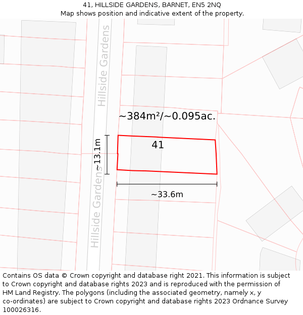 41, HILLSIDE GARDENS, BARNET, EN5 2NQ: Plot and title map