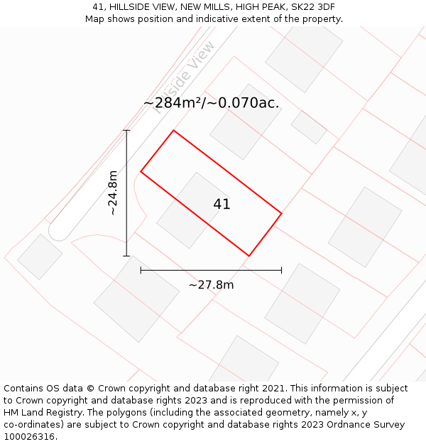 41, HILLSIDE VIEW, NEW MILLS, HIGH PEAK, SK22 3DF: Plot and title map