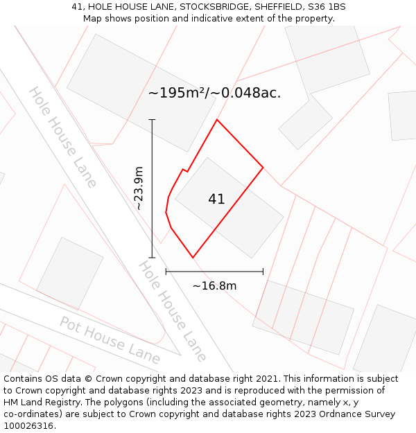 41, HOLE HOUSE LANE, STOCKSBRIDGE, SHEFFIELD, S36 1BS: Plot and title map