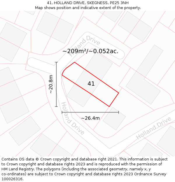 41, HOLLAND DRIVE, SKEGNESS, PE25 3NH: Plot and title map