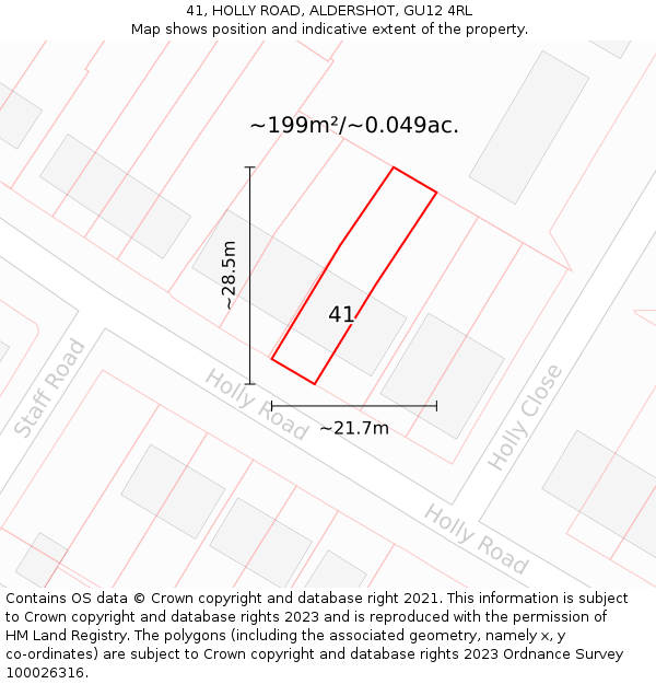 41, HOLLY ROAD, ALDERSHOT, GU12 4RL: Plot and title map