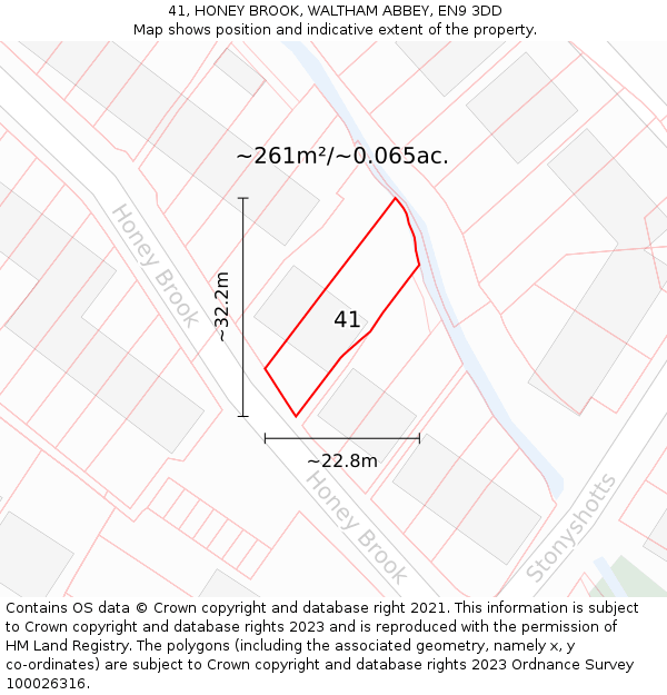 41, HONEY BROOK, WALTHAM ABBEY, EN9 3DD: Plot and title map