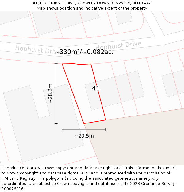 41, HOPHURST DRIVE, CRAWLEY DOWN, CRAWLEY, RH10 4XA: Plot and title map