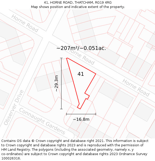 41, HORNE ROAD, THATCHAM, RG19 4RG: Plot and title map