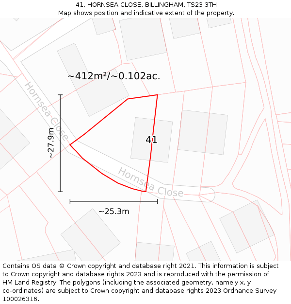 41, HORNSEA CLOSE, BILLINGHAM, TS23 3TH: Plot and title map