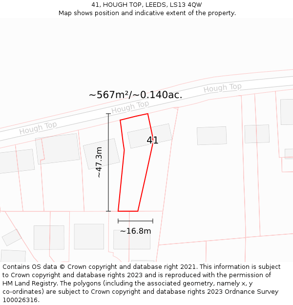 41, HOUGH TOP, LEEDS, LS13 4QW: Plot and title map