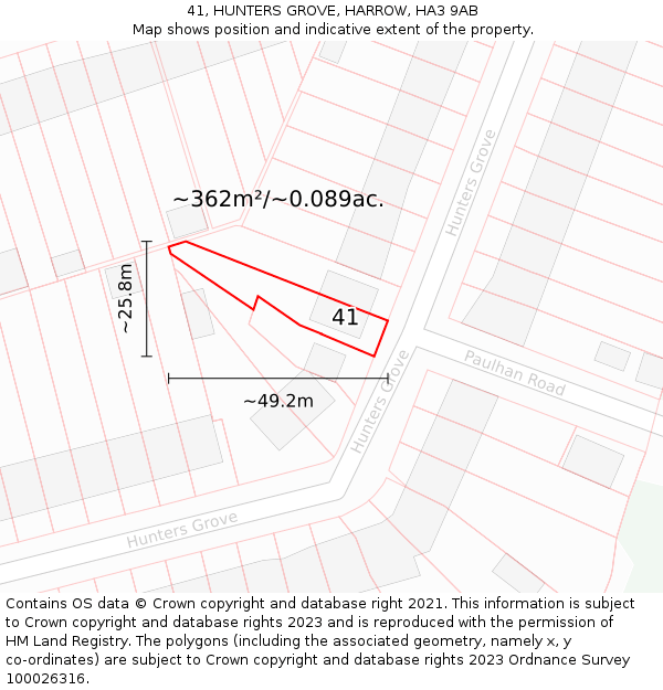 41, HUNTERS GROVE, HARROW, HA3 9AB: Plot and title map