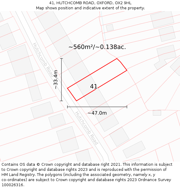 41, HUTCHCOMB ROAD, OXFORD, OX2 9HL: Plot and title map