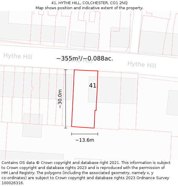 41, HYTHE HILL, COLCHESTER, CO1 2NQ: Plot and title map