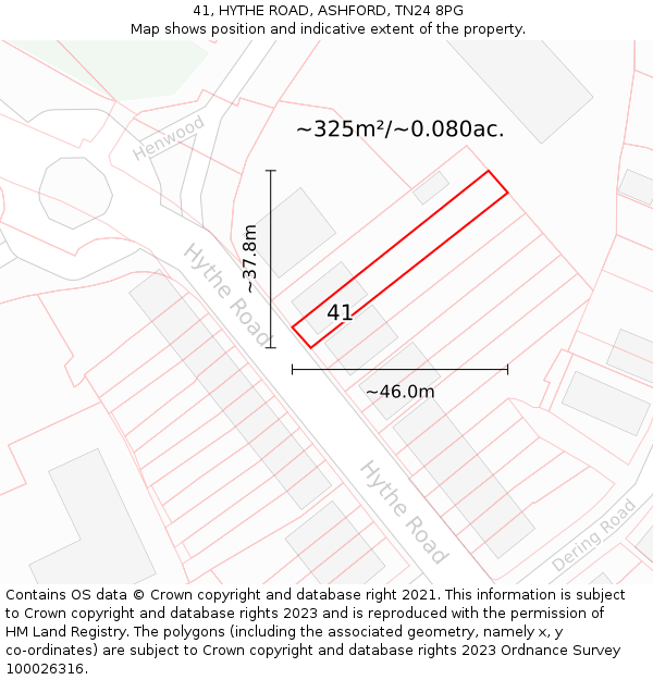 41, HYTHE ROAD, ASHFORD, TN24 8PG: Plot and title map