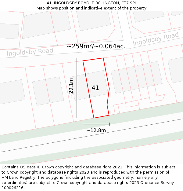 41, INGOLDSBY ROAD, BIRCHINGTON, CT7 9PL: Plot and title map