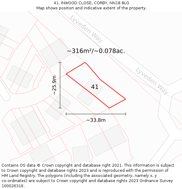 41, INWOOD CLOSE, CORBY, NN18 8LG: Plot and title map