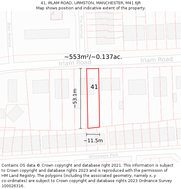 41, IRLAM ROAD, URMSTON, MANCHESTER, M41 6JR: Plot and title map