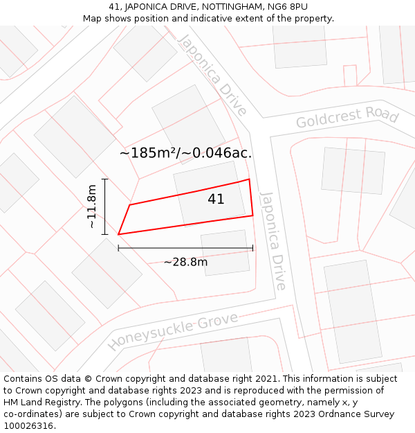 41, JAPONICA DRIVE, NOTTINGHAM, NG6 8PU: Plot and title map