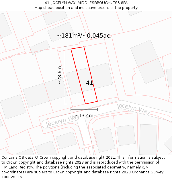 41, JOCELYN WAY, MIDDLESBROUGH, TS5 8FA: Plot and title map