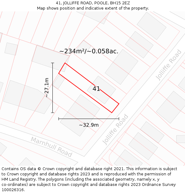 41, JOLLIFFE ROAD, POOLE, BH15 2EZ: Plot and title map