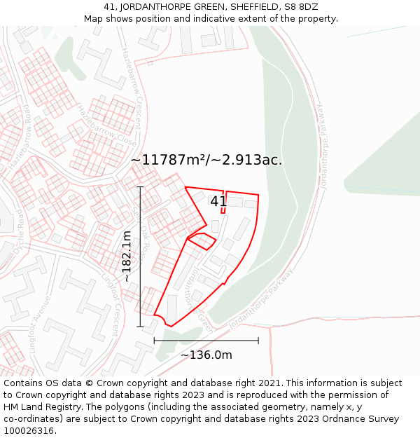 41, JORDANTHORPE GREEN, SHEFFIELD, S8 8DZ: Plot and title map