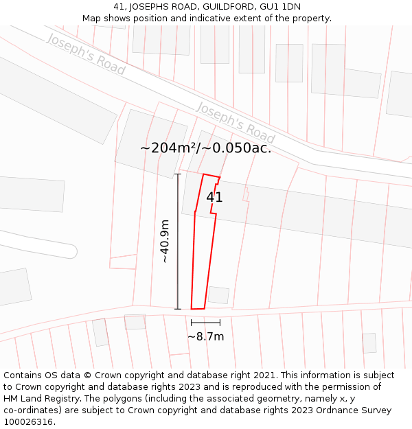 41, JOSEPHS ROAD, GUILDFORD, GU1 1DN: Plot and title map