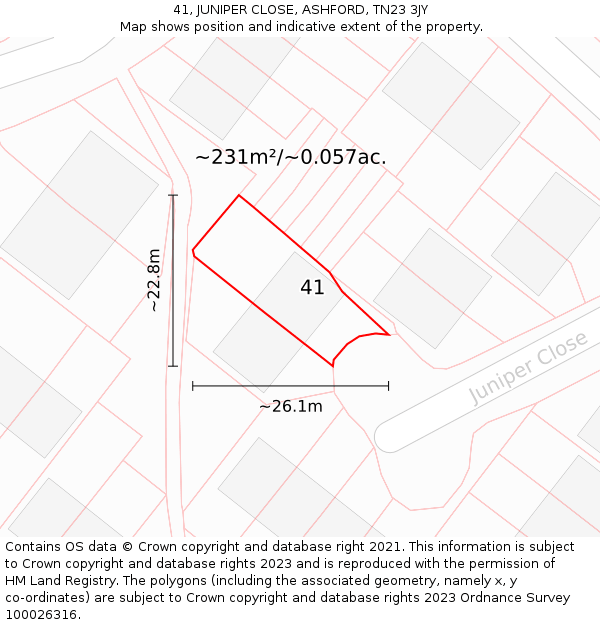 41, JUNIPER CLOSE, ASHFORD, TN23 3JY: Plot and title map