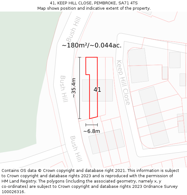 41, KEEP HILL CLOSE, PEMBROKE, SA71 4TS: Plot and title map