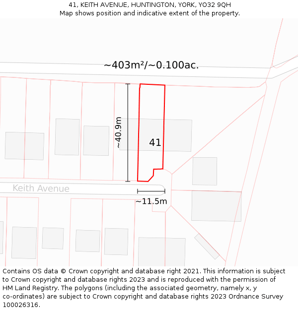 41, KEITH AVENUE, HUNTINGTON, YORK, YO32 9QH: Plot and title map