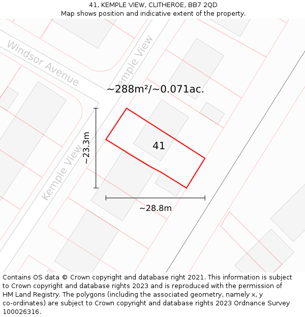 41, KEMPLE VIEW, CLITHEROE, BB7 2QD: Plot and title map