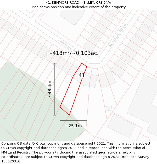 41, KENMORE ROAD, KENLEY, CR8 5NW: Plot and title map