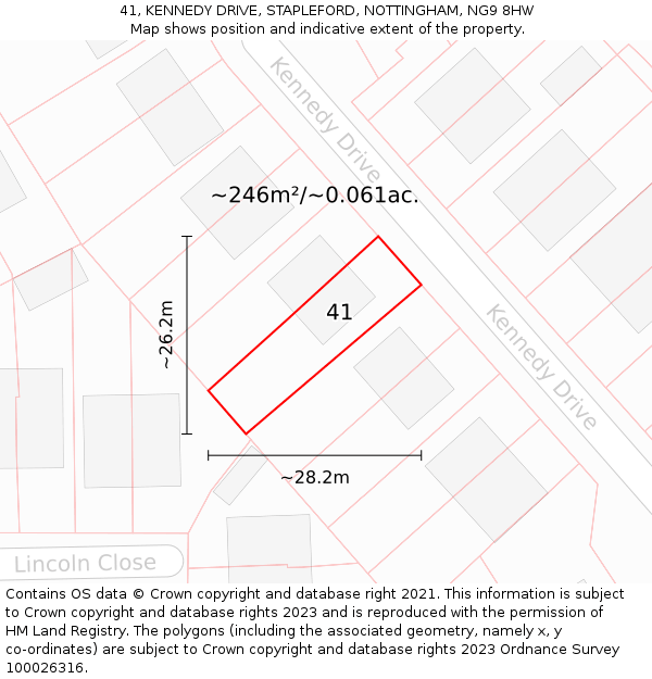 41, KENNEDY DRIVE, STAPLEFORD, NOTTINGHAM, NG9 8HW: Plot and title map